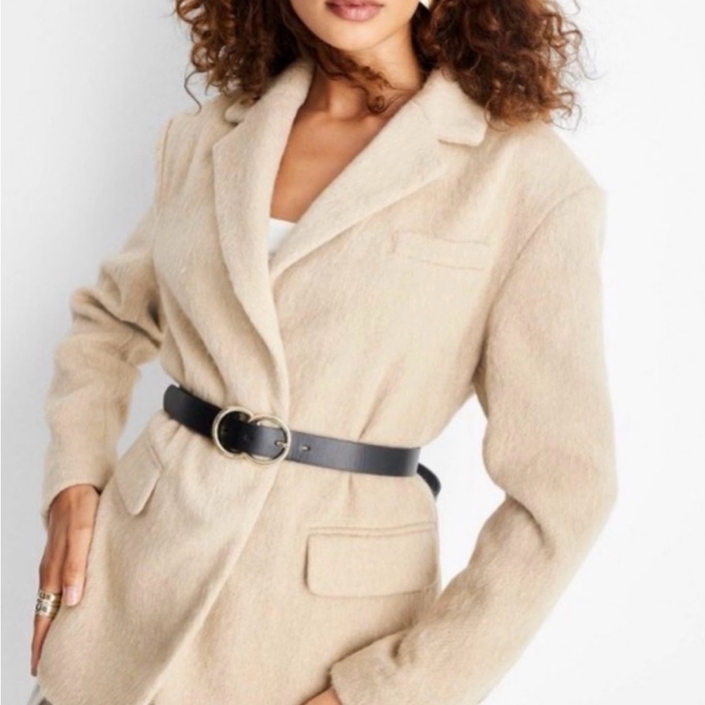 Future Collective Tan Fuzzy Wool Blazer M